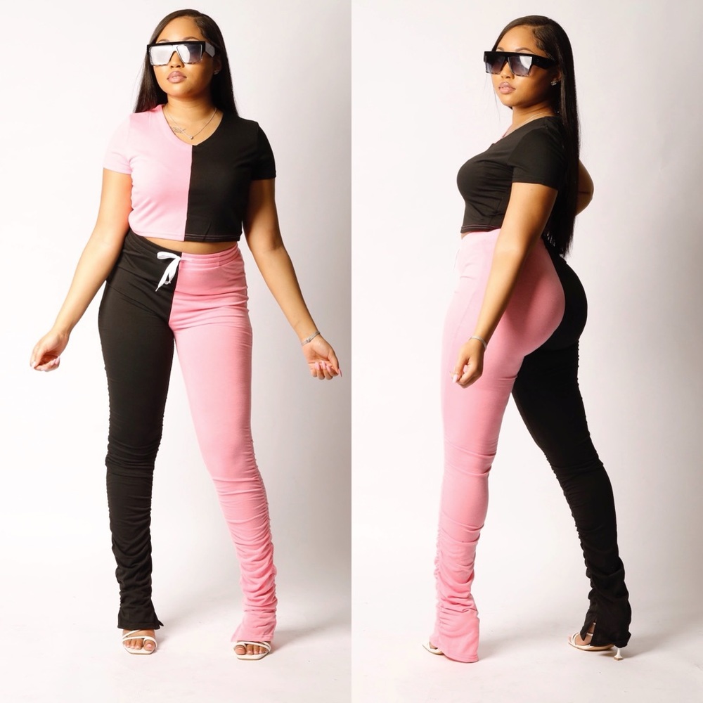 Two piece crop top with stacked leggings